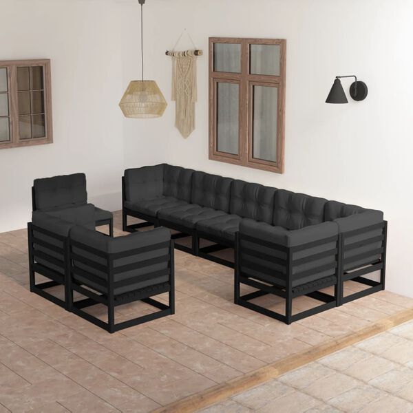 vidaXL Salon de jardin 9 pcs avec coussins Bois de pin massif