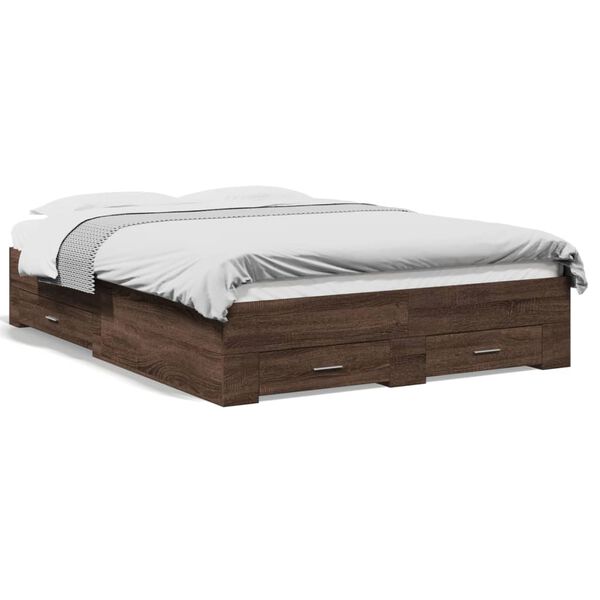 vidaXL Cadre de lit avec tiroirs sans matelas ch&ecirc;ne marron 120x190 cm