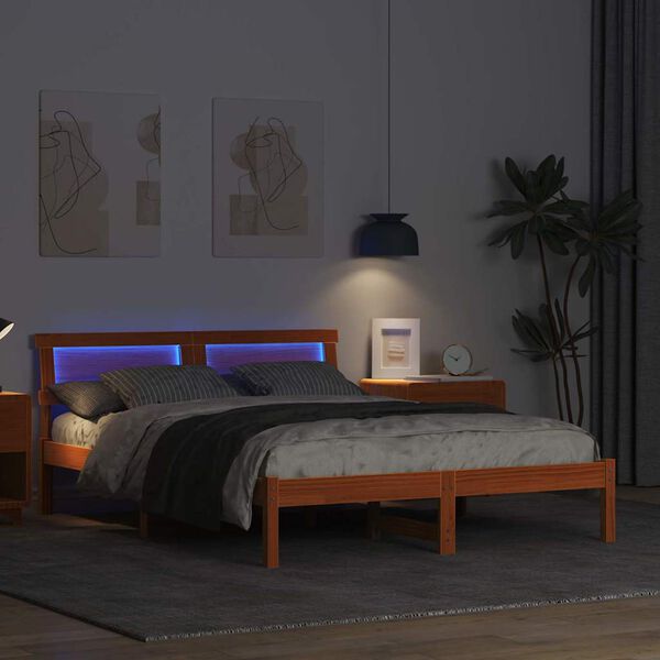 vidaXL Cadre de lit avec t&ecirc;te de lit Brun cire 135 x 190 cm Pin massif