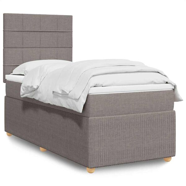 vidaXL Sommier &agrave; lattes de lit avec matelas Taupe 90x200 cm Tissu