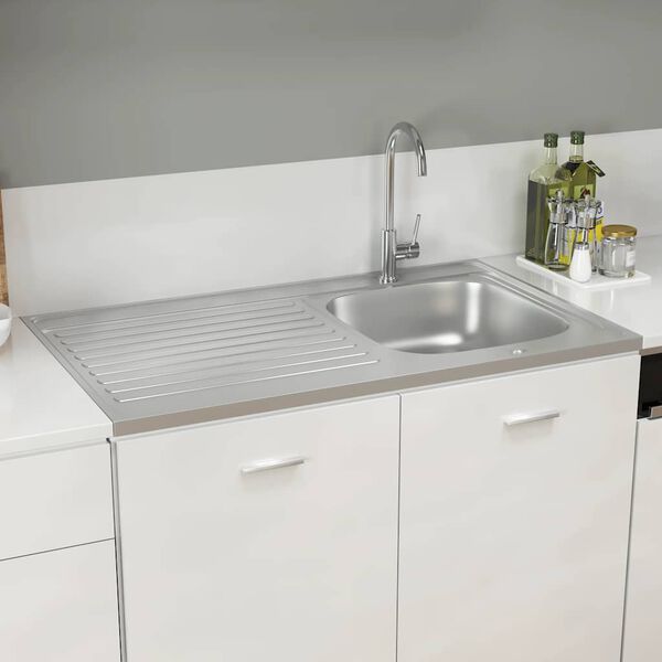vidaXL Jeu d'&eacute;vier de cuisine et &eacute;gouttoir argent&eacute; 1000x600x155mm inox