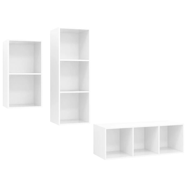 vidaXL Ensemble de meubles TV 3 pcs Blanc brillant Bois d'ing&eacute;nierie