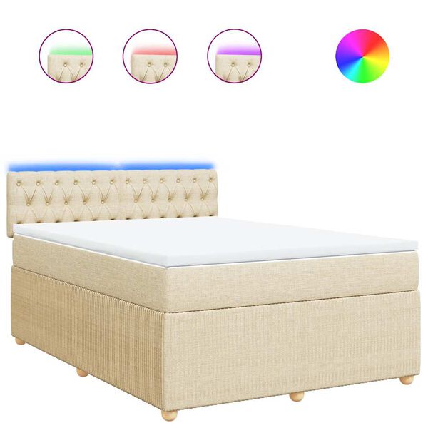 vidaXL Sommier &agrave; lattes de lit avec matelas Cr&egrave;me 140x200 cm Tissu