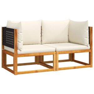 vidaXL Canap&eacute;s d'angle de jardin avec coussins 2 pi&egrave;ces Bois d'acacia et rotin