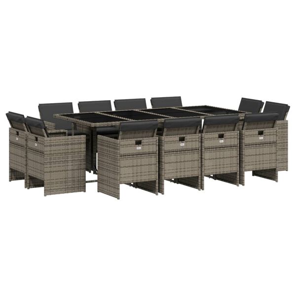 vidaXL Ensemble &agrave; manger de jardin coussins 13 pcs gris r&eacute;sine tress&eacute;e