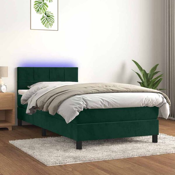 vidaXL Sommier &agrave; lattes de lit et matelas et LED Vert fonc&eacute; 80x200 cm
