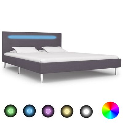 vidaXL Cadre de lit avec LED Gris Tissu 140 x 200 cm