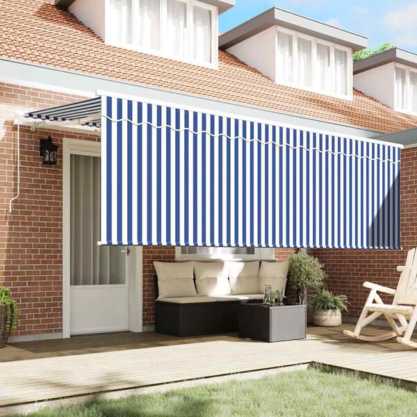 vidaXL Auvent R&eacute;tractable Ray&eacute; Bleu 350 x 200 cm tissu