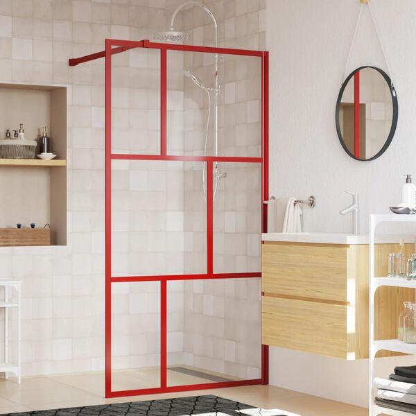 vidaXL Paroi de douche avec verre ESG transparent rouge 100x195 cm