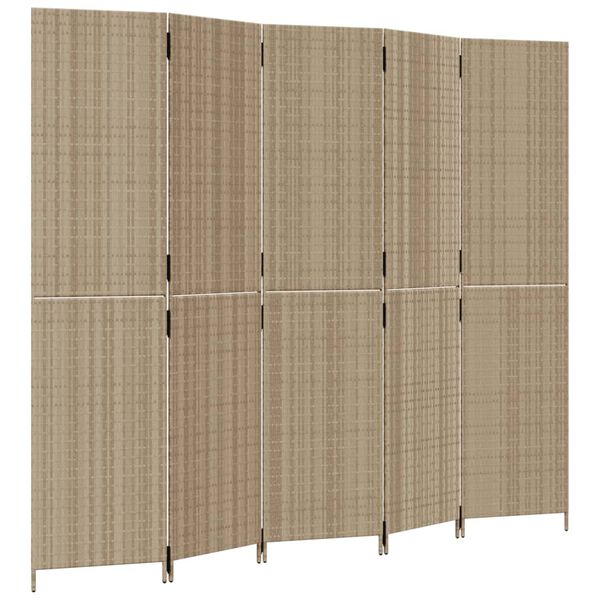 vidaXL Cloison de s&eacute;paration 5 panneaux beige r&eacute;sine tress&eacute;e