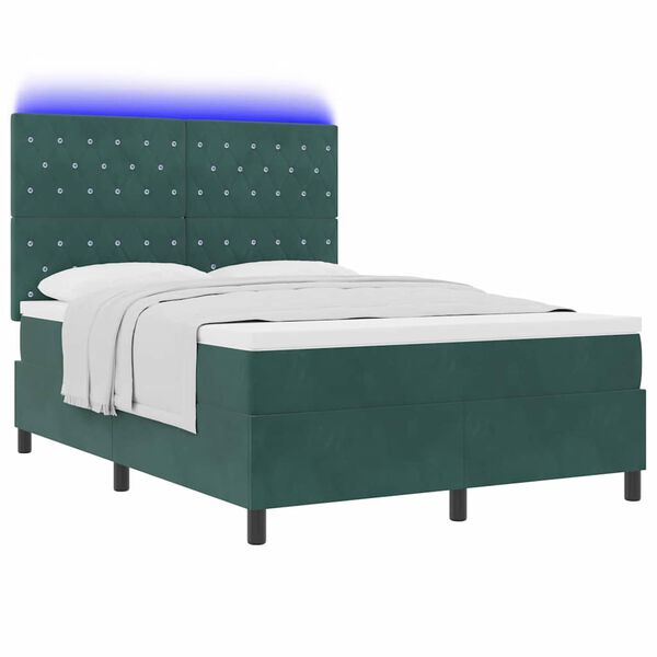 vidaXL Lit &agrave; ressort LED avec matelas Vert fonc&eacute; 140 x 200 cm Velours