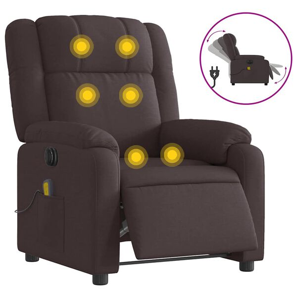 vidaXL Fauteuil de massage inclinable &eacute;lectrique Marron fonc&eacute; Tissu
