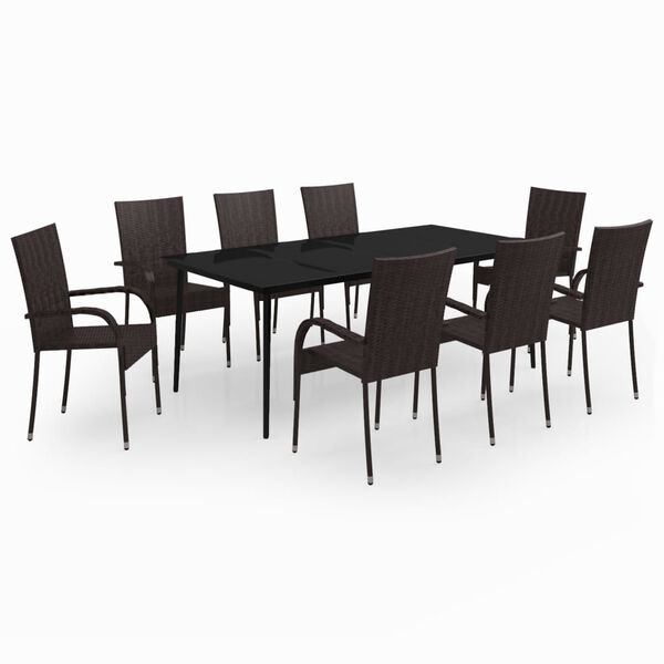 vidaXL Ensemble &agrave; manger de jardin 9 pcs Marron et noir