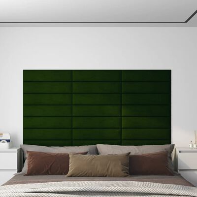 vidaXL Panneaux muraux 12 pcs Vert foncé 60x15 cm Velours 1,08 m²