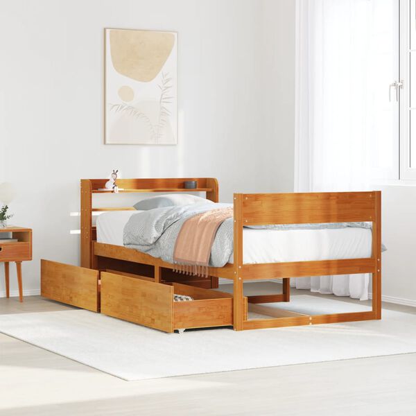 vidaXL Cadre de lit sans matelas cire marron 90x200 cm bois pin massif