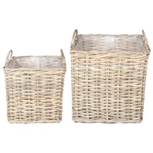 vidaXL Panier de Plante GENDT 2 pi&egrave;ces Gris naturel Rattan Kubu