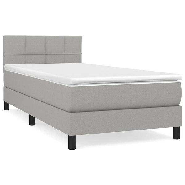 vidaXL Sommier &agrave; lattes de lit et matelas Gris clair 90x190 cm Tissu