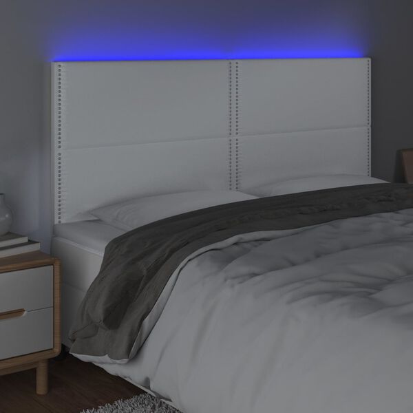 vidaXL T&ecirc;te de lit &agrave; LED Blanc 200x5x118/128 cm Similicuir
