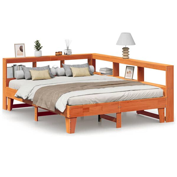vidaXL Lit biblioth&egrave;que sans matelas cire marron 160x200 cm pin massif