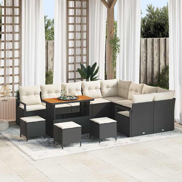 vidaXL Ensemble de canap&eacute; de jardin avec coussin 13 pcs Noir et Cr&egrave;me