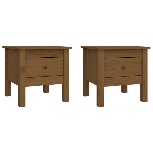 vidaXL Tables d'appoint 2pcs Marron miel 40x40x39cm Bois massif de pin
