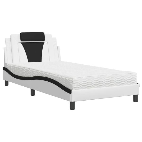 vidaXL Lit Viana avec matelas blanc et noir 100x200 cm similicuir