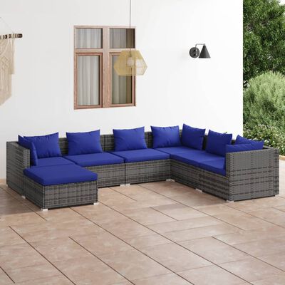 vidaXL Salon de jardin 7 pcs avec coussins résine tressée gris