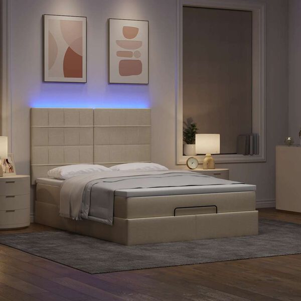 VidaXL Cadre de lit ottoman avec matelas cr&egrave;me 140x190 cm tissu