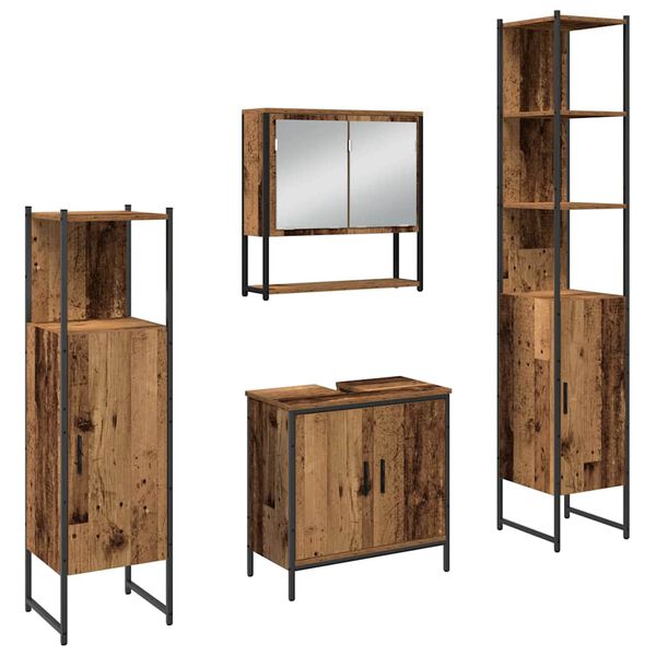 vidaXL Ensemble de mobilier de salle de bain avec porte 4 pcs Marron