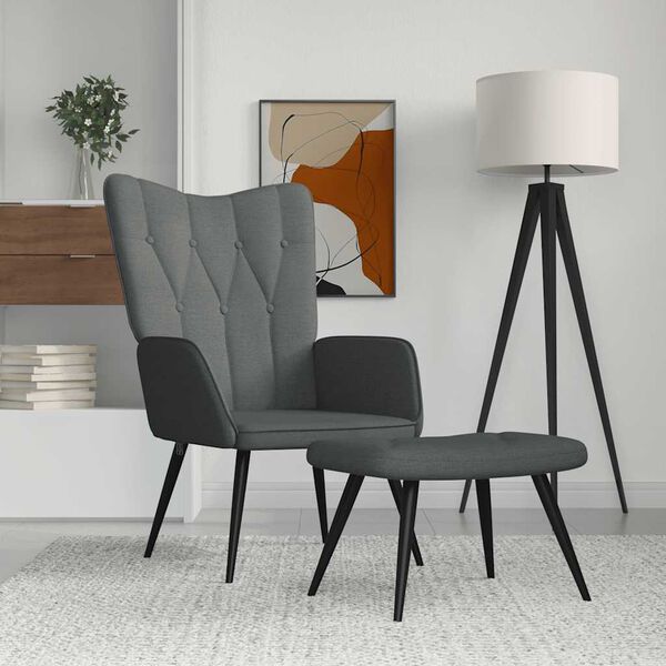 vidaXL Chaise de relaxation avec tabouret Gris fonc&eacute; Tissu