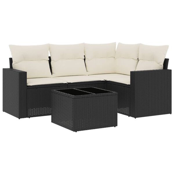 vidaXL Salon de jardin 5 pcs avec coussins noir r&eacute;sine tress&eacute;e