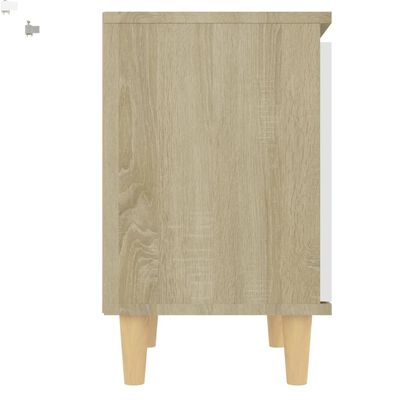vidaXL Table de chevet pieds en bois Blanc et Chêne sonoma 40x30x50 cm