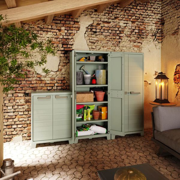 Keter Armoire de rangement d'ext&eacute;rieur avec &eacute;tag&egrave;res Planet Gris jade