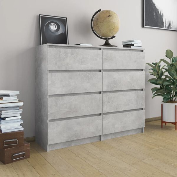 vidaXL Buffet &agrave; tiroirs gris b&eacute;ton 120x35x99 cm bois d'ing&eacute;nierie