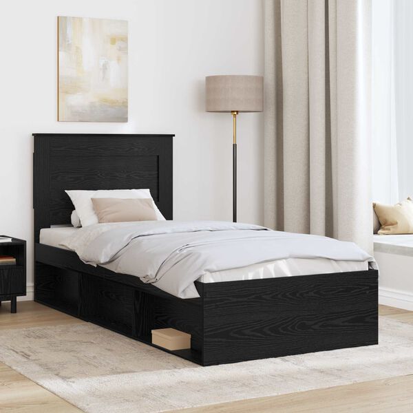 vidaXL Cadre de lit avec t&ecirc;te de lit Noir 75 x 190 cm Pin massif