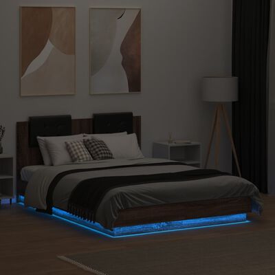 vidaXL Cadre de lit tête de lit et lumières LED chêne marron 120x190cm