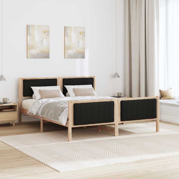 vidaXL Cadre de lit Marron et noir 150 x 200 cm Bois massif en pin