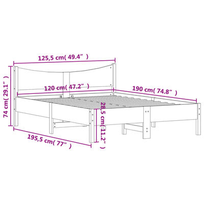 vidaXL Cadre de lit sans matelas blanc 120x190 cm bois de pin massif