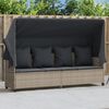 vidaXL Chaise longue avec auvent et coussins gris clair r&eacute;sine tress&eacute;e