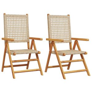 vidaXL Chaises pliantes 2 pi&egrave;ces Beige Bois massif d'acacia et polyrotin
