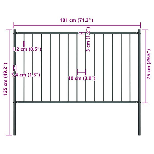 vidaXL Panneau de cl&ocirc;ture avec poteaux en acier thermolaqu&eacute; 1,7 x 0,75 m Anthracite