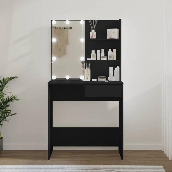 vidaXL Coiffeuse avec LED noir 74,5x40x141 cm