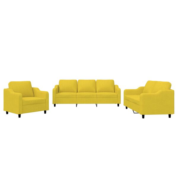 vidaXL Ensemble de canap&eacute;s 3 pcs avec coussins Jaune clair Tissu