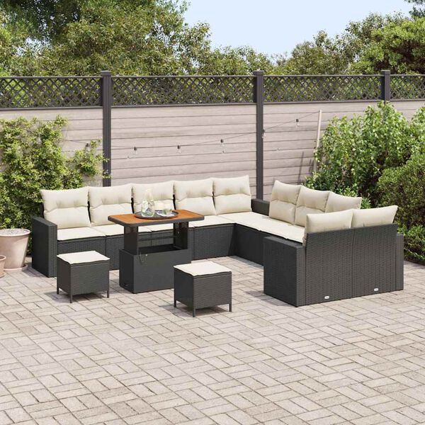 vidaXL Ensemble de canap&eacute; de jardin 17 pcs Noir et Cr&egrave;me polyrotin