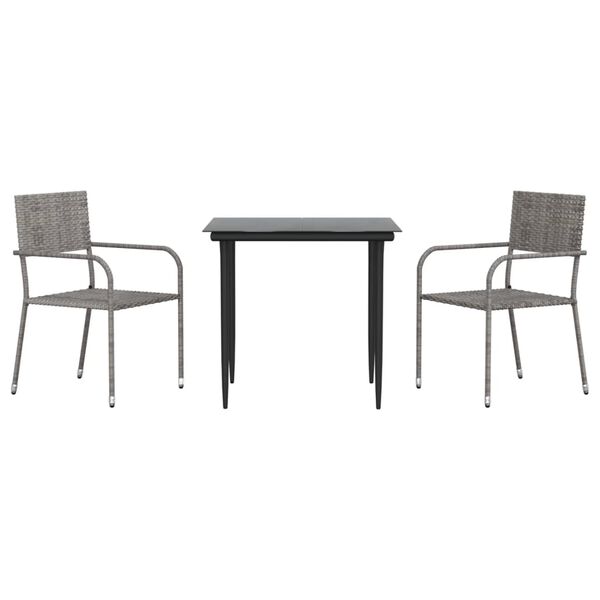 vidaXL Ensemble &agrave; manger de jardin 3pcs gris/noir r&eacute;sine tress&eacute;e/acier