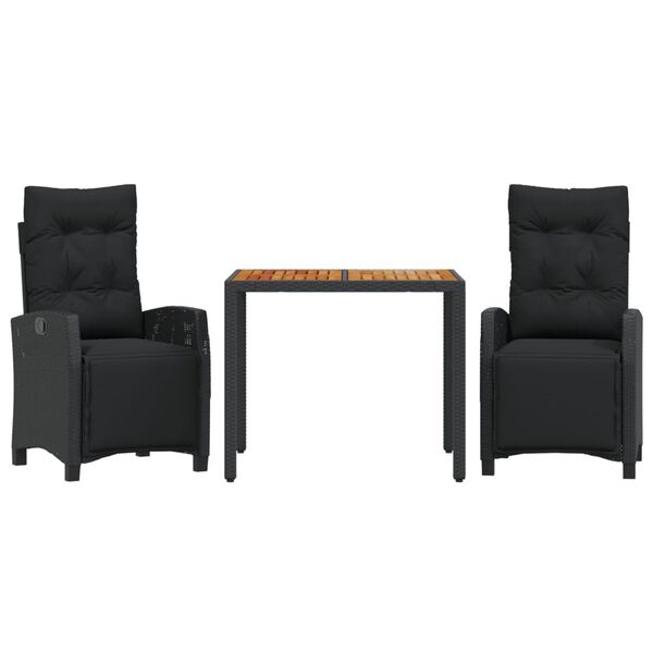 vidaXL Ensemble &agrave; manger de jardin avec coussins 3 pcs Noir
