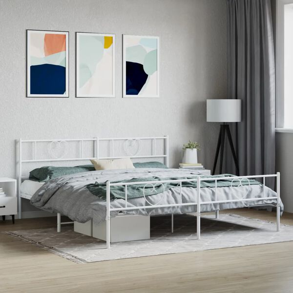 vidaXL Cadre de lit m&eacute;tal sans matelas et pied de lit blanc 200x200 cm
