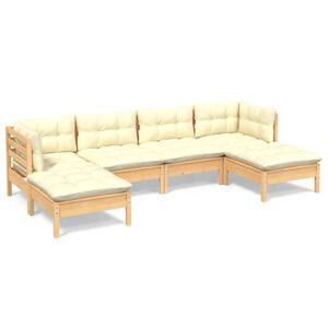 vidaXL Salon de jardin 6 pcs avec coussins cr&egrave;me bois de pin