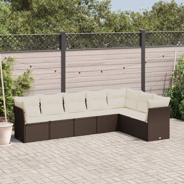 vidaXL Salon de jardin avec coussins 7 pcs marron r&eacute;sine tress&eacute;e