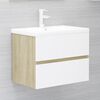 vidaXL Armoire d'&eacute;vier et lavabo int&eacute;gr&eacute; Blanc/ch&ecirc;ne sonoma Agglom&eacute;r&eacute;